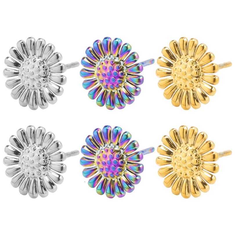 Metal Flower Ear Studs Sunflower Plant Jewelry Piercing Stainless Steel Earrings For Women Accessories Waterproof Girl Supplies Y250812