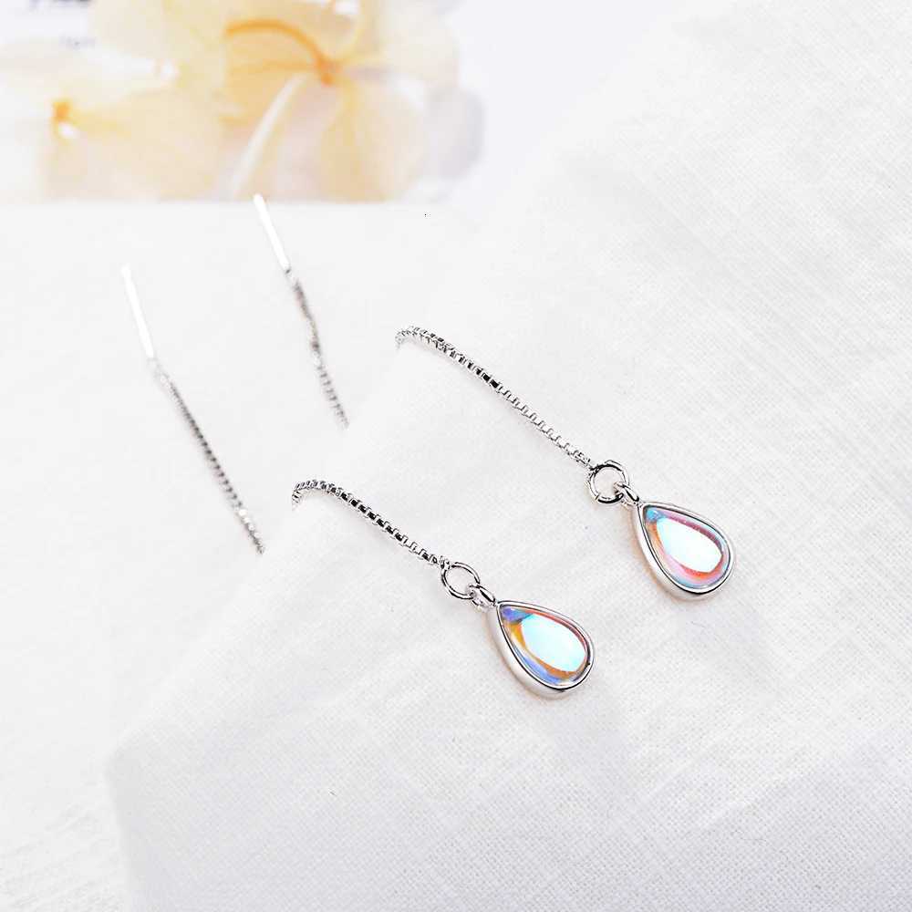 Elegant Teardrop Moonstone Dangle Long Chain Threader Earrings for Women Girl Y250812