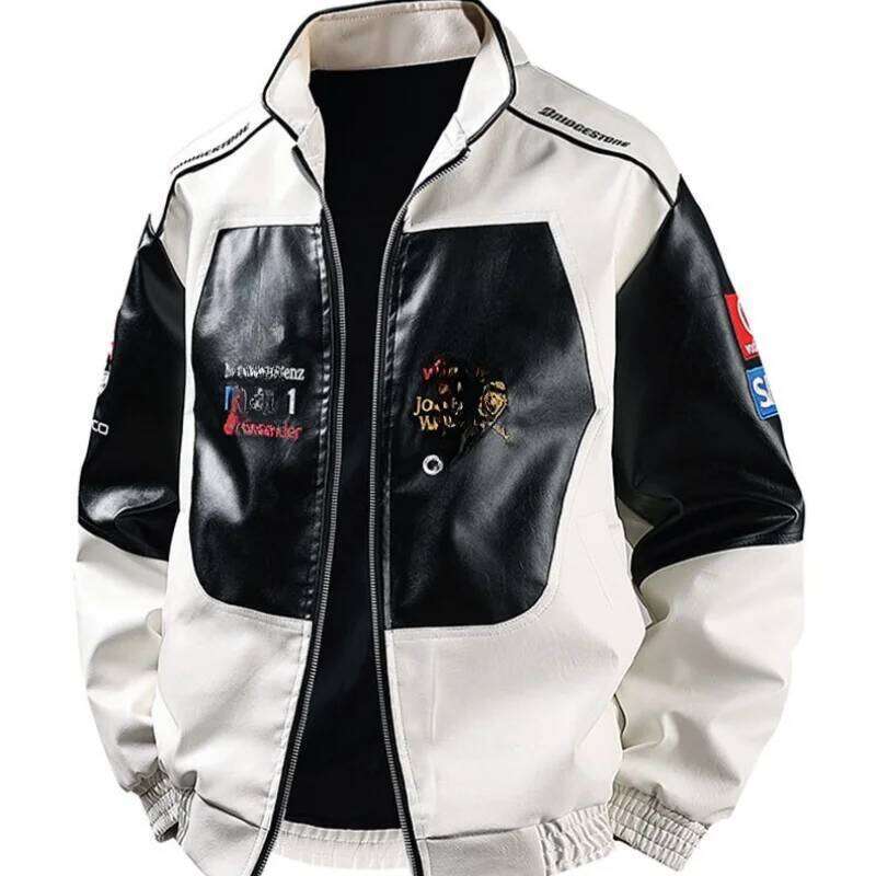 Racing Embroidered Thick Leather Pu Baseball Suit Couple Jacket Motorcycle Flight