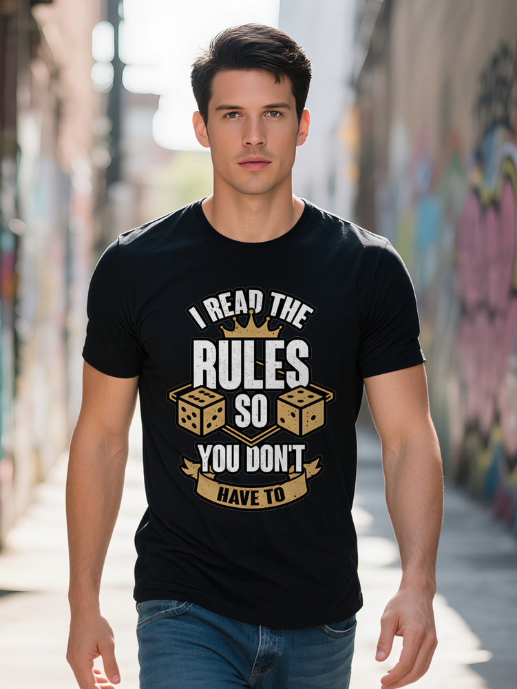 Men S Crown Graphic T Black Short Sleeve Crew Neck Tee with 'I Read the Rules' Print Soft Summer Shirt for Casual 21765