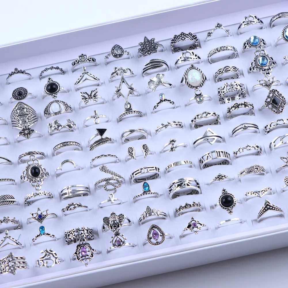 20Pcs/Lot Vintage Bohemia Geometry Flowers Leaf Rings For Charm Women Mixed Style Color Fashion Jewelry Gift Accessories Wholesale W250812