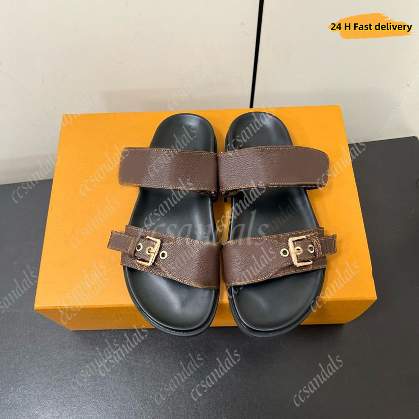 Bom Dia Genuine Leather sandal Slipper Casual Shoe summer beach gladiator Mules hasp New womans Flat Slide luxury Designer Sliders sandale 35-44