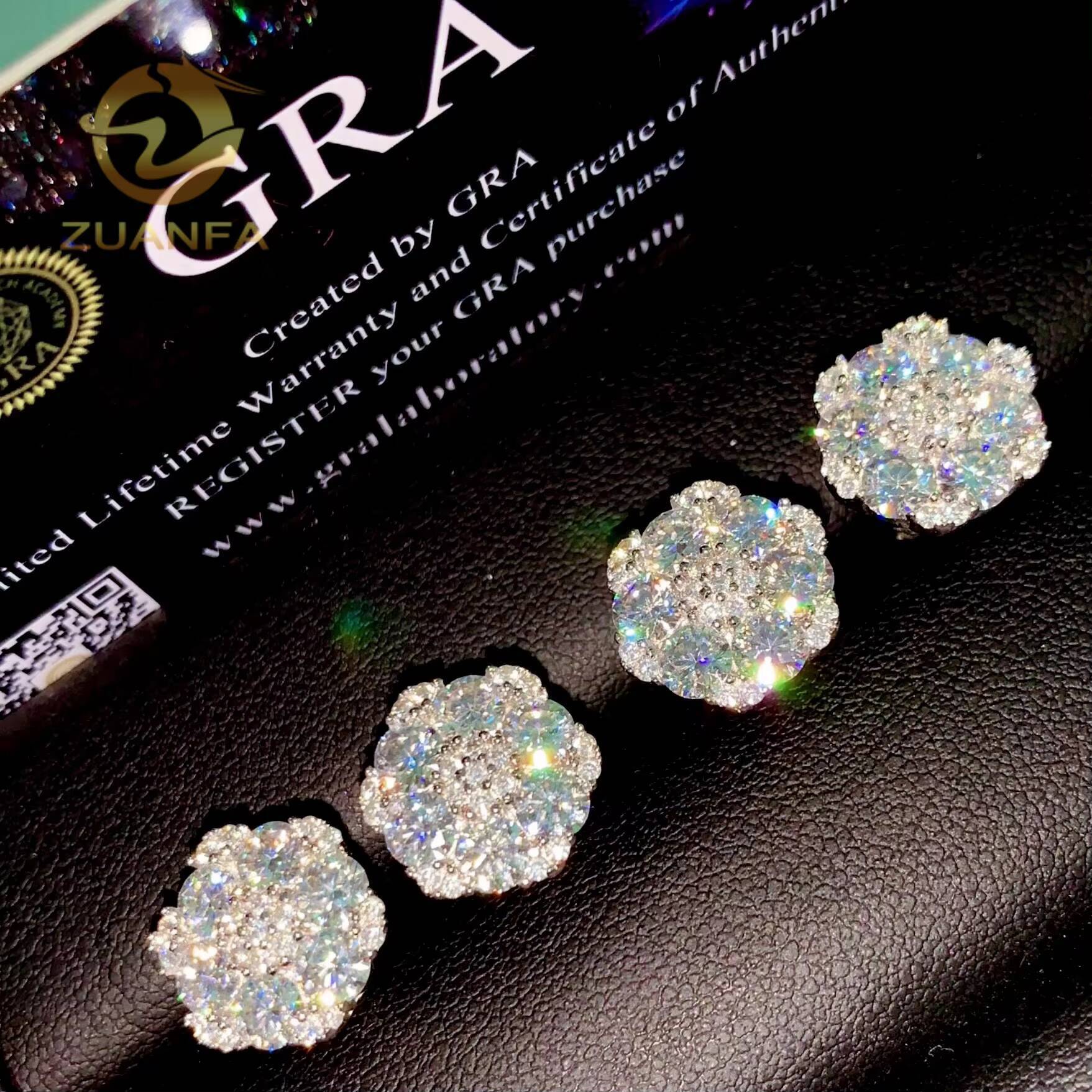 13.5mm Flower Moissanite Earrings Fashion Flower 925 Sterling Silver Fine Jewelry Accessories Hip Hop Jewelry Gift Set