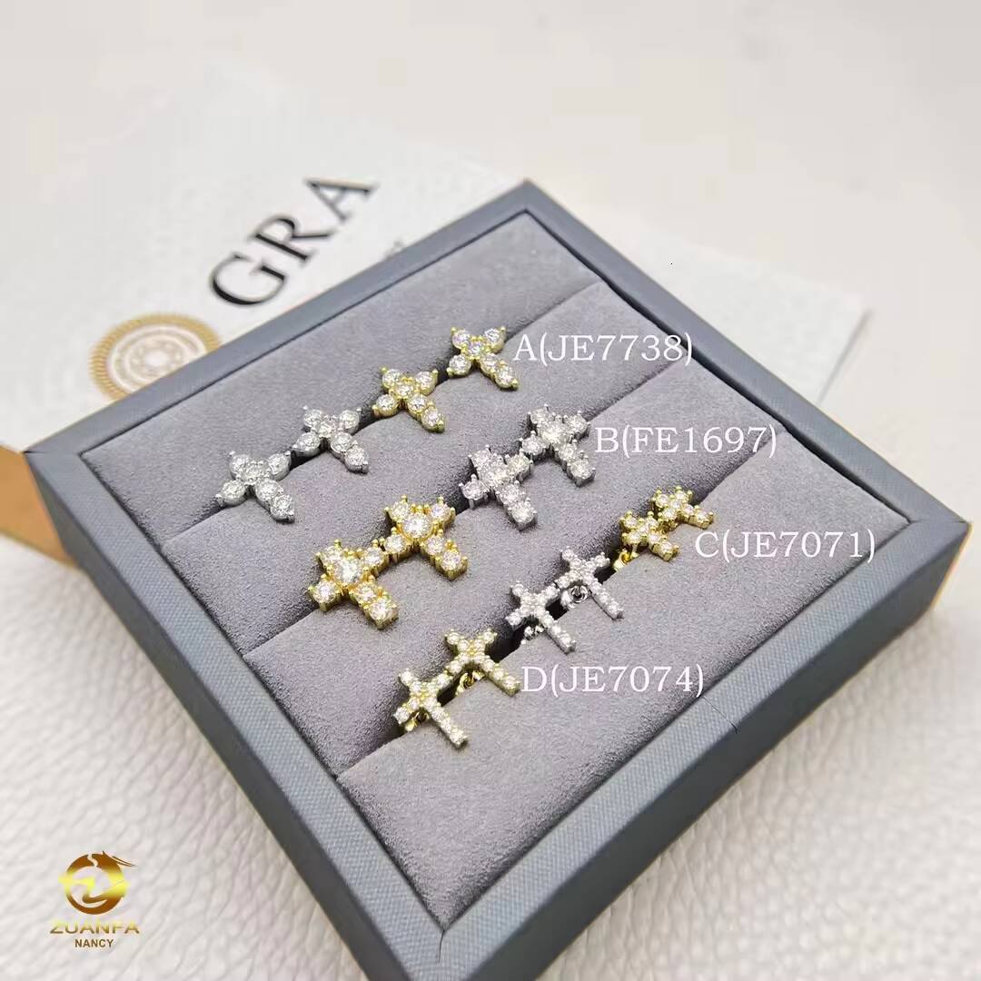 925 Silver Cross Style Earrings VVS Silicon Stone Iced Out Stud Earrings Special Law Tester Premium Jewelry