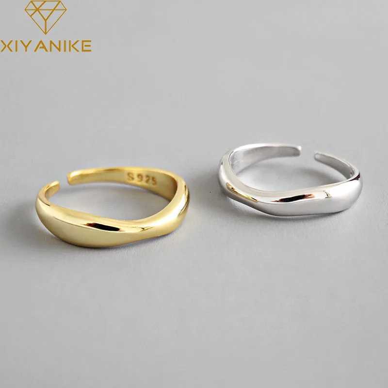 17mm Adjustable Silver Color Irregular Wave Rings Trendy Simple Geometric Handmade Jewelry for Women Couples W250812