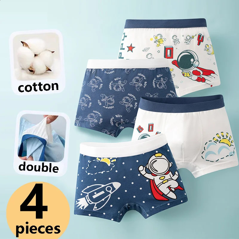 4 pcs Boys Boxer Sets Briefs Kids Cotton Underwear Breathable Underpants Teenager Cartoon Dinosaur Print Children Panties 250812