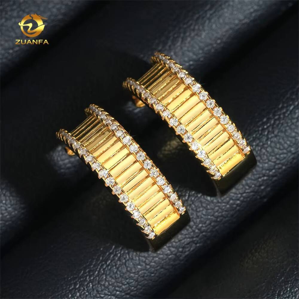 New High-Quality Iced-Out Moissanite Men's S925 Material 18k Gold-Plated Hip-Hop Hoop Earrings