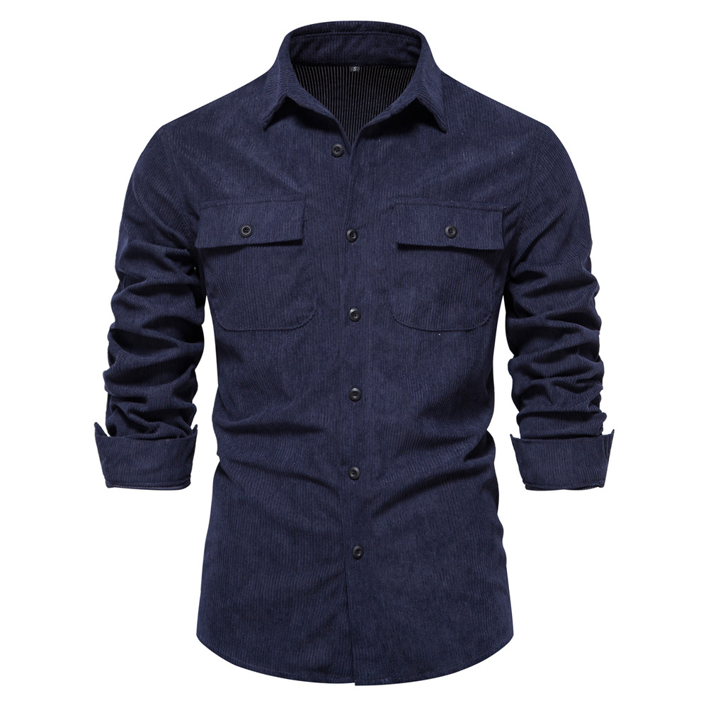 Trendy men's long-sleeved shirt, corduroy shirt men's fashionable slimming casual and versatile trendy men's styl European size: S-2XL