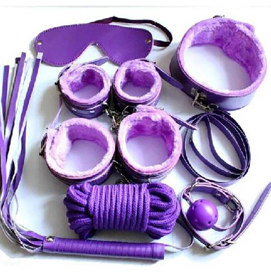 7Pcs/Set Sex Bondage Kit Slave Adult Games Toys Hand Cuffs Ankle Cuffs Whip Rope Blindfold Frisky Erotic Toys Wholesale Lots XJ250813