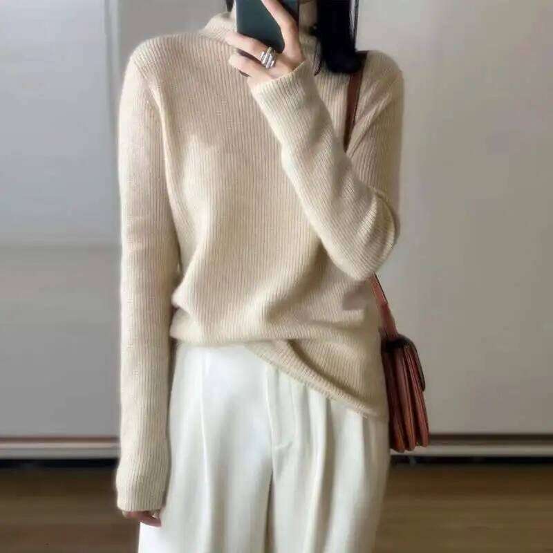 Simple And Versatile Pile Turtleneck Cashmere Women Fall Winter Loose Knit Thickened With Base Sweater 250813