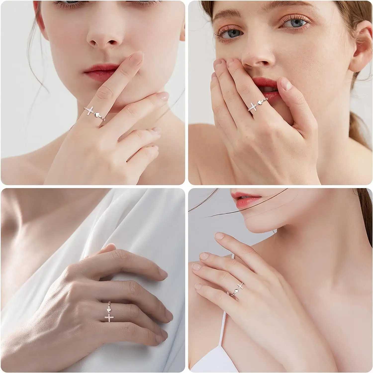 925 Sterling Silver Cross Ring for Women Stylish Adjustable Ring Stackable Shiny Cubic Zirconia Cross Ring with Box W250812