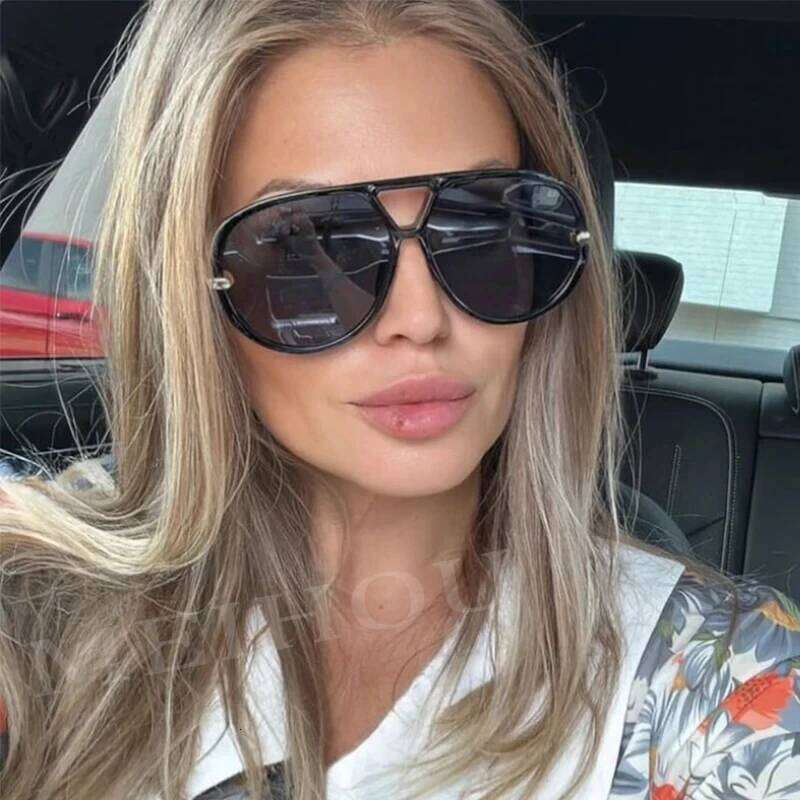 Double Bridge Pilot Womens Sunglasses Design Oversized Punk Black Yellow Metal Big Sun Glasses Men Hipster Eyewear Gafas