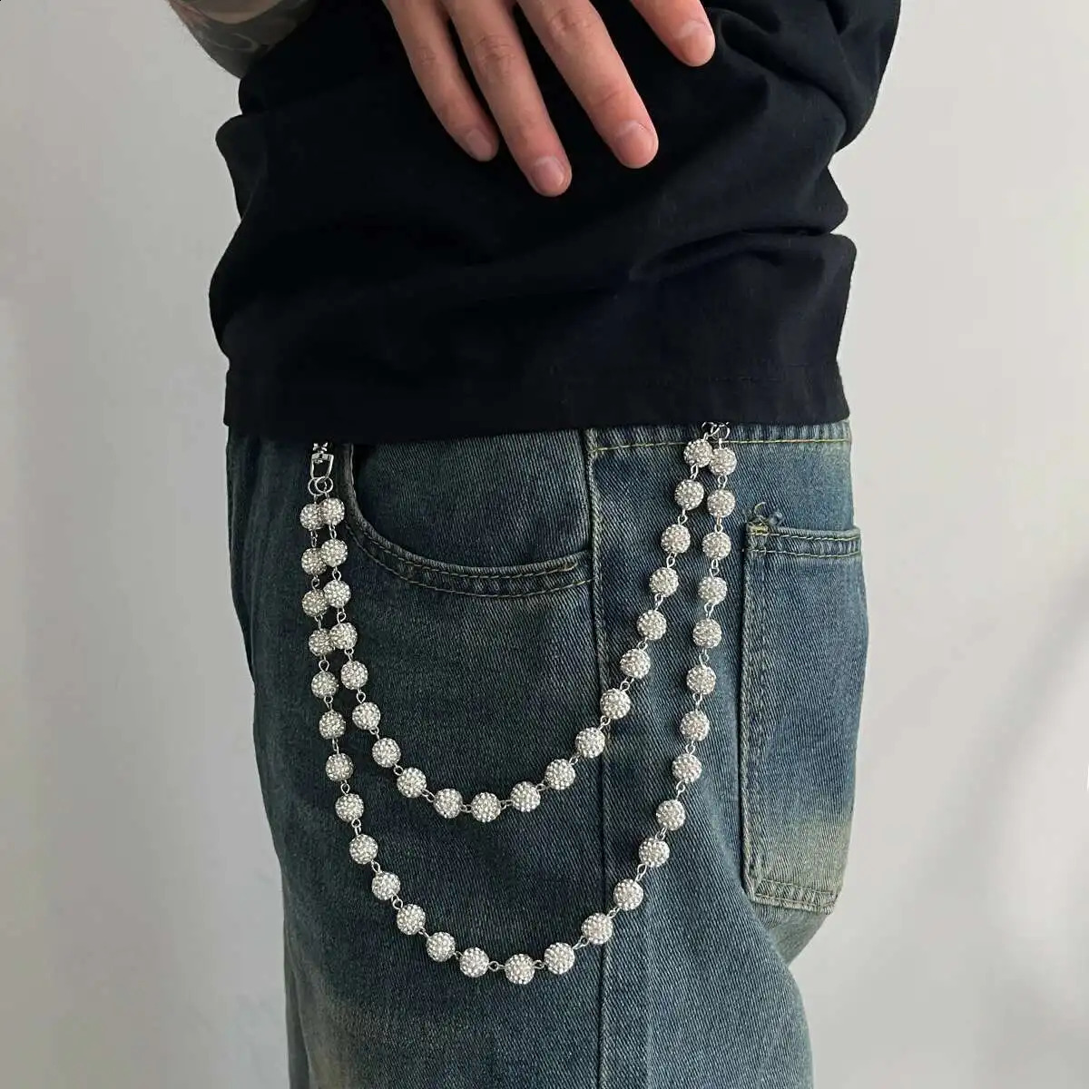 SHIXIN Hip Hop Double Layer Rhinestone Pants Waist Chain Men Women Punk Rock Metal Wallet Key Chain Jeans Trousers Chain Belt 250812