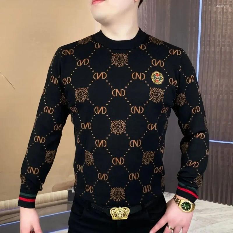 Men's Sweaters Winter Diamondplaid Sweater Long Sleevedhoodie Slim Fit Sleeved Fashionable Printed Round Neck For Warmth And Leisure