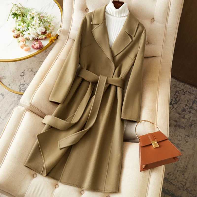 Double-Sided Cashmere Coat Women Mid-Length Slim Womens Woolen Coat 2025 New Lapel Autumn Winter Women Woolen Coat H486 Z250813