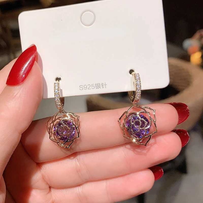 East gate rose zircon earring buckle South Korean high sense of temperament set earrings female new earring products Y250812