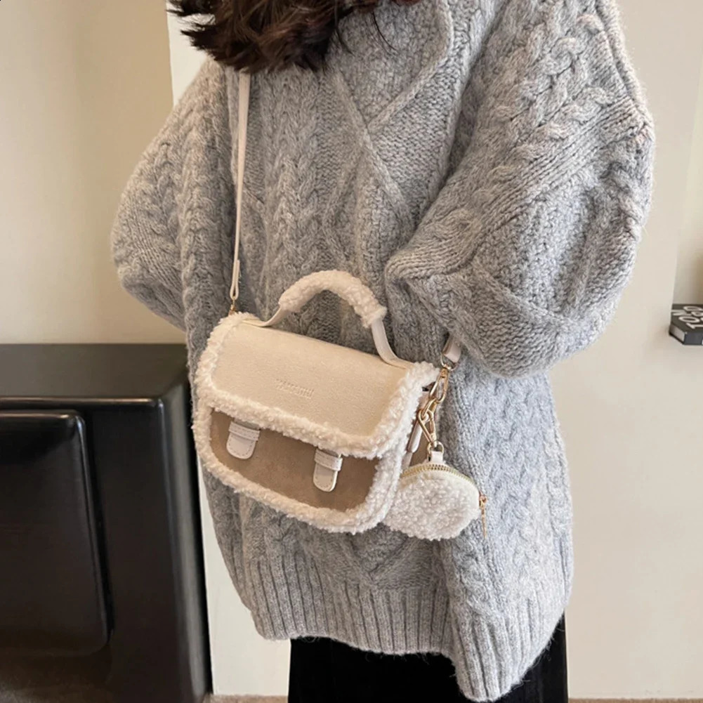 Autumn Winter Plush Shoulder Bag for Women Furry Crossbody Bag Fuzzy Pluffy Clutch Bag with Coin Purse Casual Faux Fur Handbags 250809