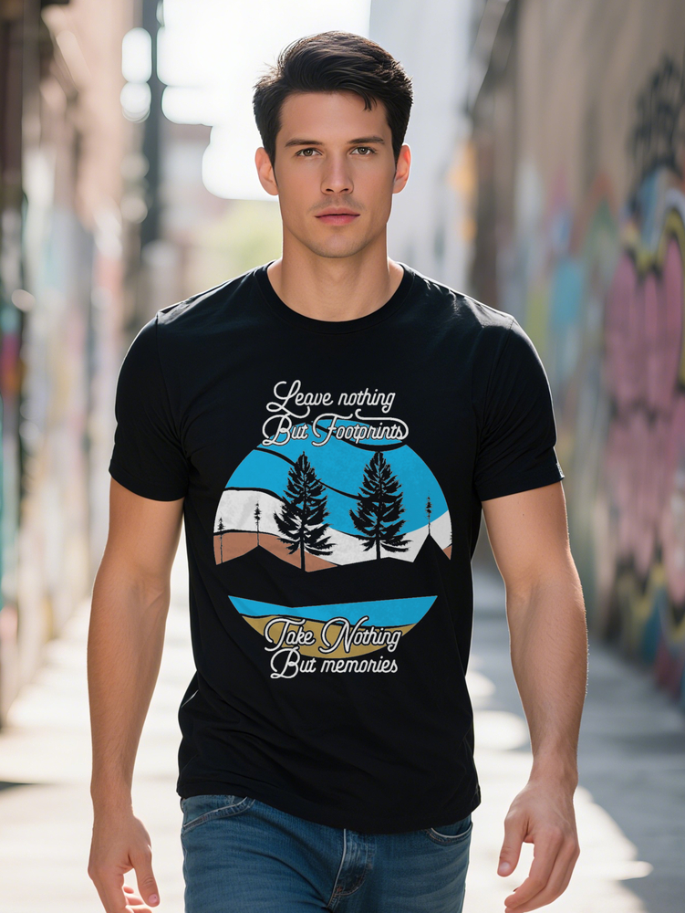 Men s Casual Graphic T Shirt Black Mountain Landscape Print with Inspirational Quote Lightweight gsm Round