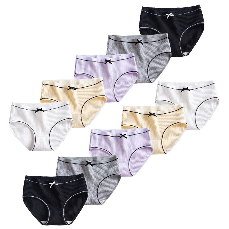 5PcsPack Youth Children Underwear Highquality Cotton Comfortable Girls Panties Solid MidWaist Briefs Breathable Kids Undies 250812