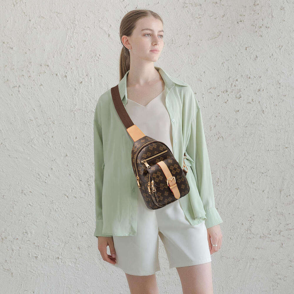 Lacel Urwebin Womens shoulder bag Green Checkered Pattern Sling Bag Multi - Pocket Large Capacity Adjustable Strap Stylish Chest Bag for Daily Travel 