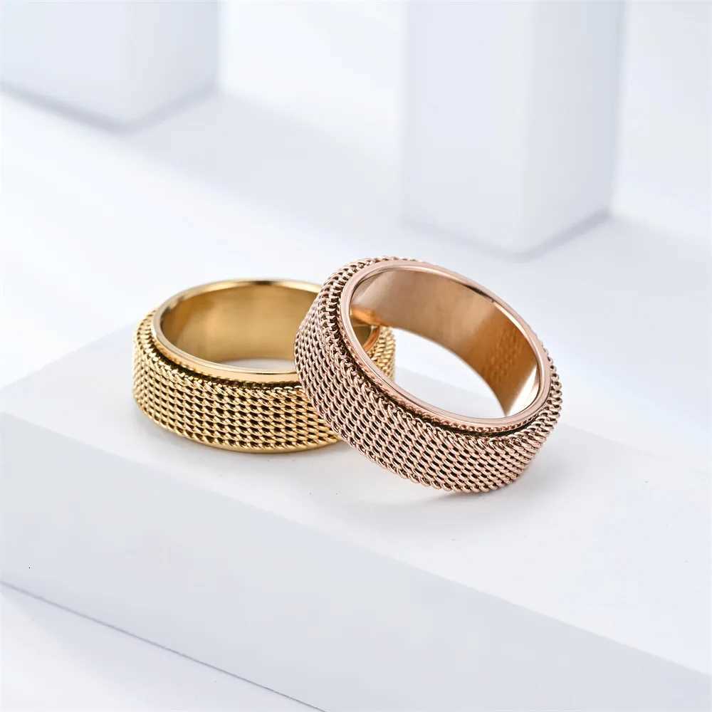Anti-Stress Rotating Mesh Chain Mens Finger Ring Anxiety Relief Spinning Metal Spinner Fidget Ring Trendy Jewelry Rings W250812