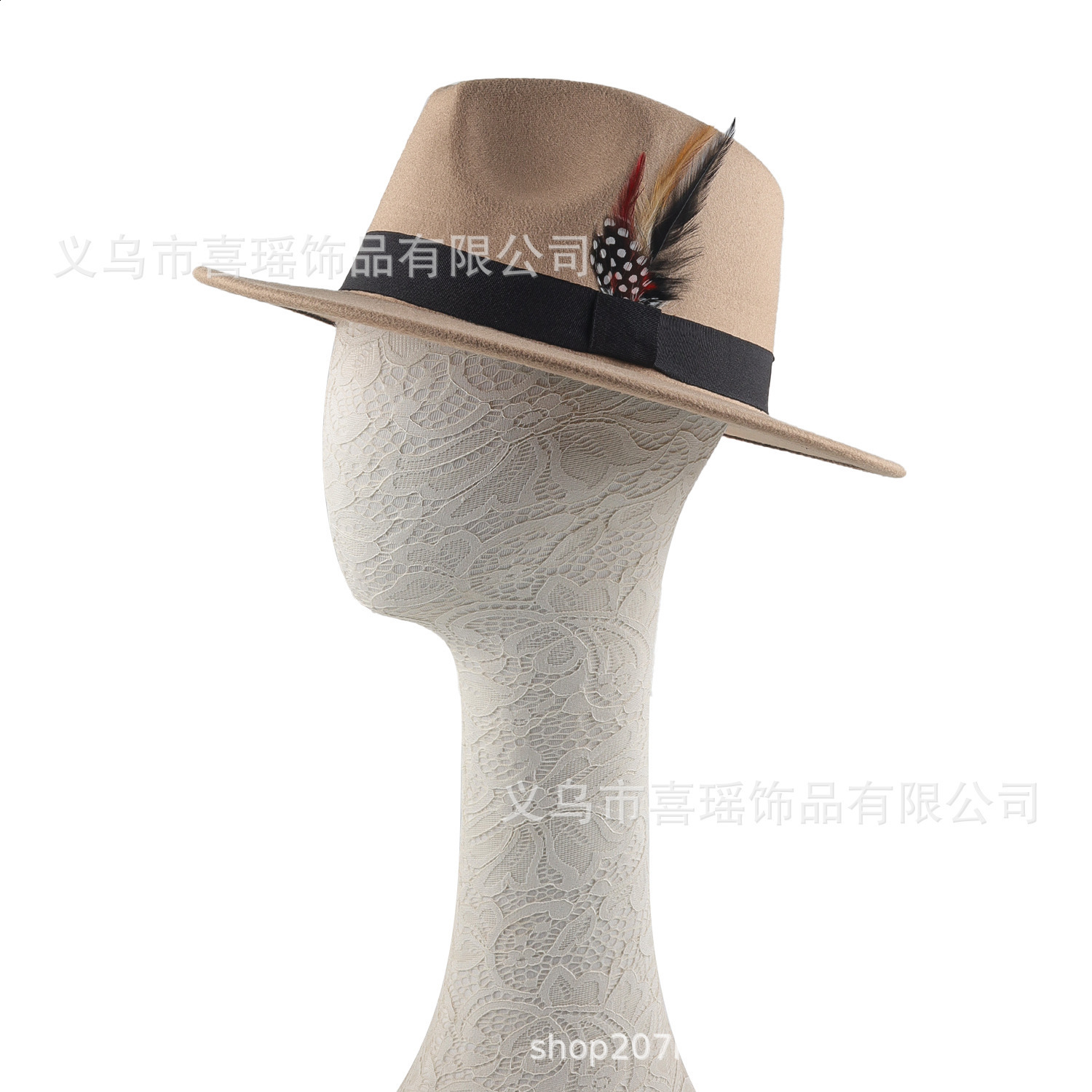 Vintage felt hat fedora pearl heart bow feather accessories mens hat wide brim hat wholesale 241011