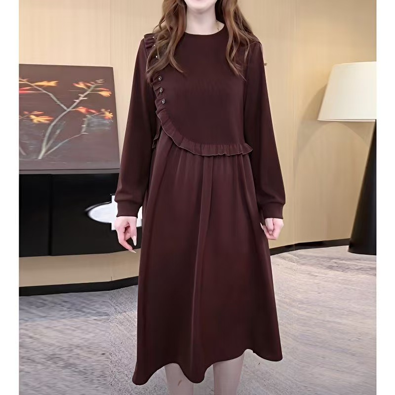 plus size women's new long sleeve high waist printed banquet dress mid-length skirt D02485