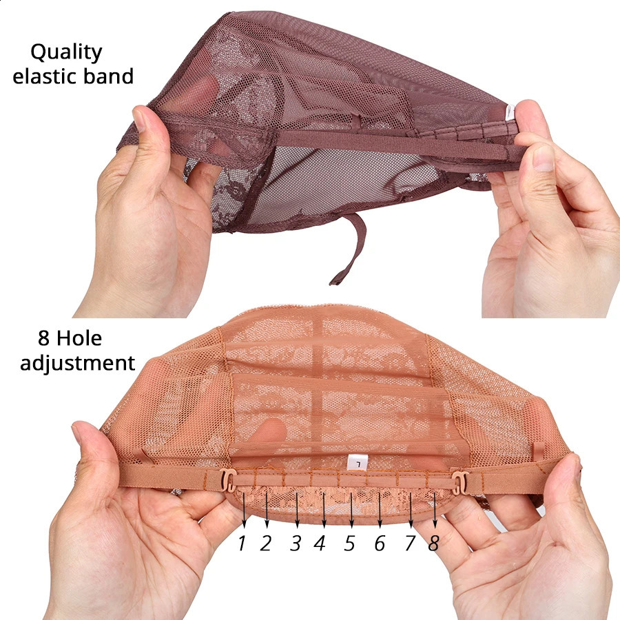 Plussign Easy Cap 5Pcs/Lot Wig Cap For Weave Brown Lace Wig Cap Hair Weaving Nets Double Lace Net For Wig Making 250812