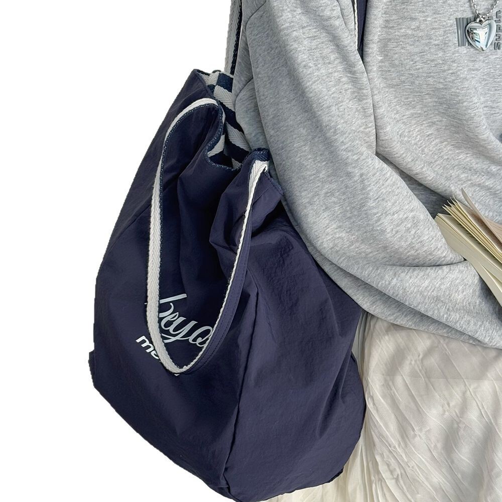 Double-Sided Striped Canvas Korean INS Lazy Style Large Capacity Shoulder Tote Student Casual Shopping Bag for Women ddmymarket