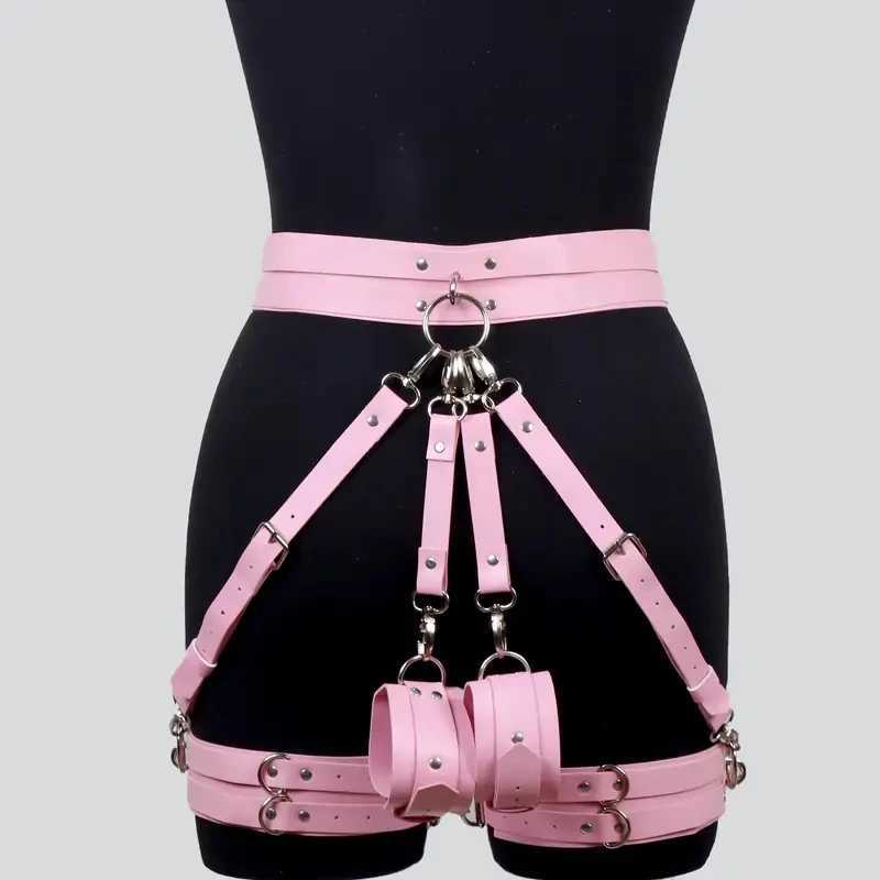 Gothic Harness Belt Handcuffs Accessories Ladies PU Leather Body Garter Belt Womens Leather Leg Harness Strap Lingerie Pant W250813