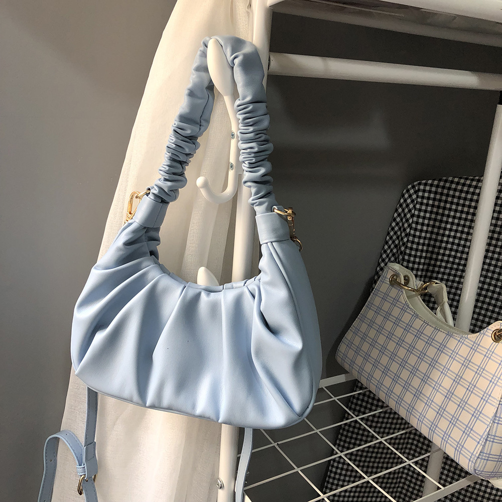 Women's 2024 Niche Design Horn Pleated Textured Baguette Underarm Cloud-like Single Shoulder Crossbody Bag ddmymarket