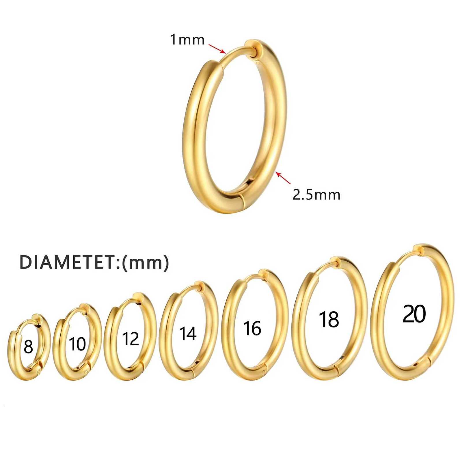 LATS 2024 New Simple Stainless Steel Small Hoop Earrings for Women Men 8mm To 20mm Round Cartilage Ear Piercing Fashion Jewelry Y250812