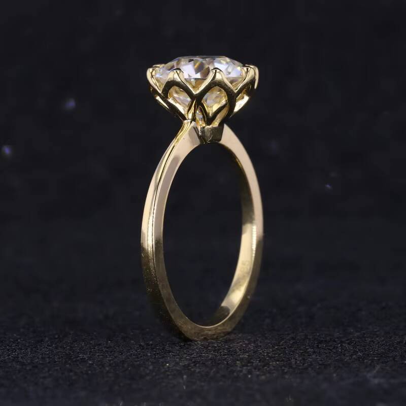 Starsgem OEC Old European Cut Moissanite Vintage Style 14k Yellow Solid Gold Moissanite Diamond Ring