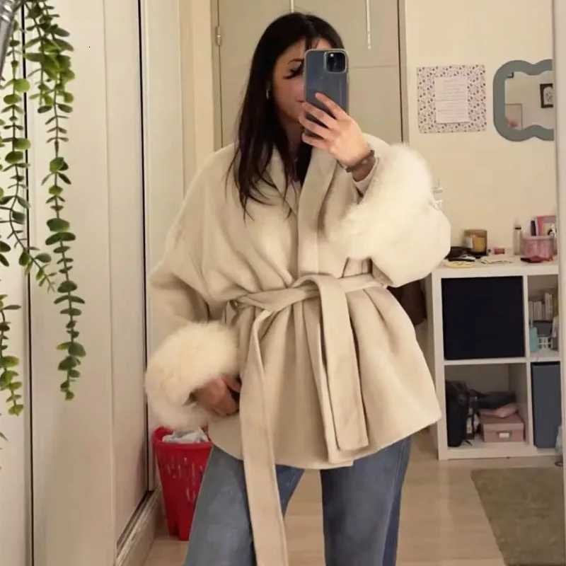 Talenza Womens Wool Coat Fashion New Thick Woolen Coat Office Lady Casual Lapel Loose Belt Short Coat Women Female Outfits 2025 Z250813