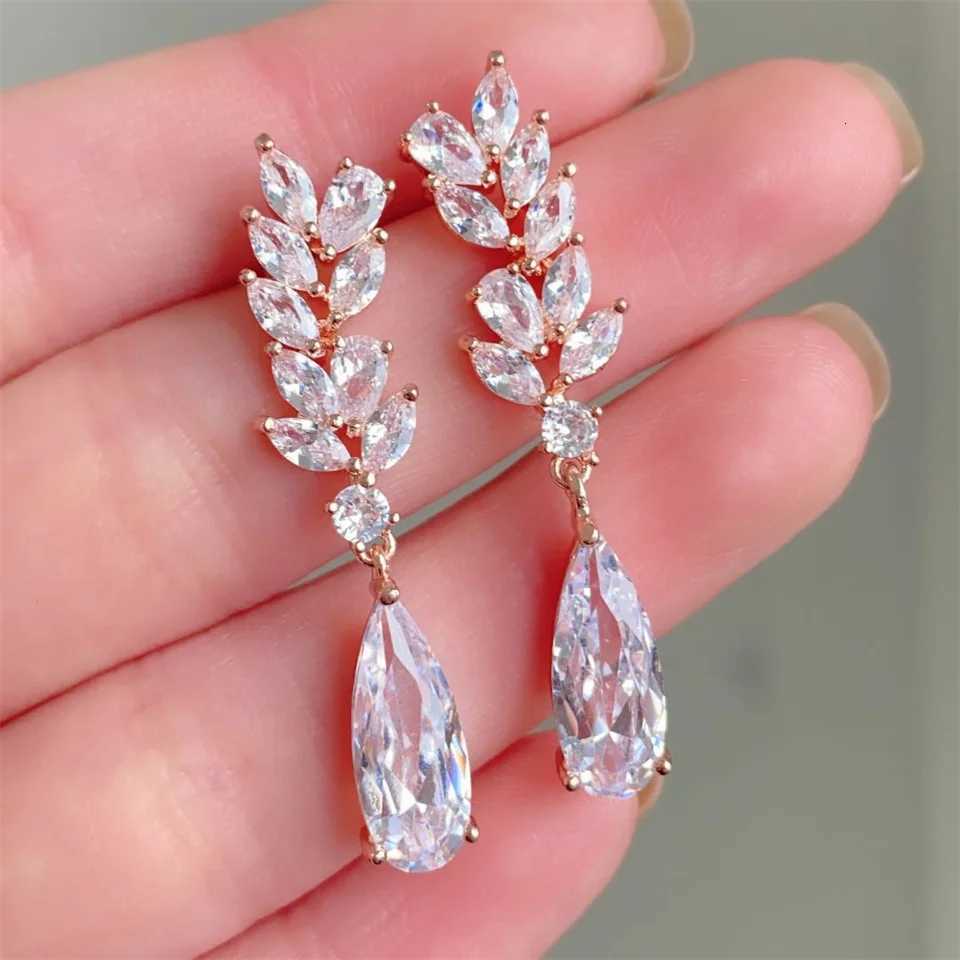 ZAKOL White Zircon Dangle Earrings for Women Shinny Water Drop Crystal Flower Pendant Earring Bridal Wedding Jewelry Y250812
