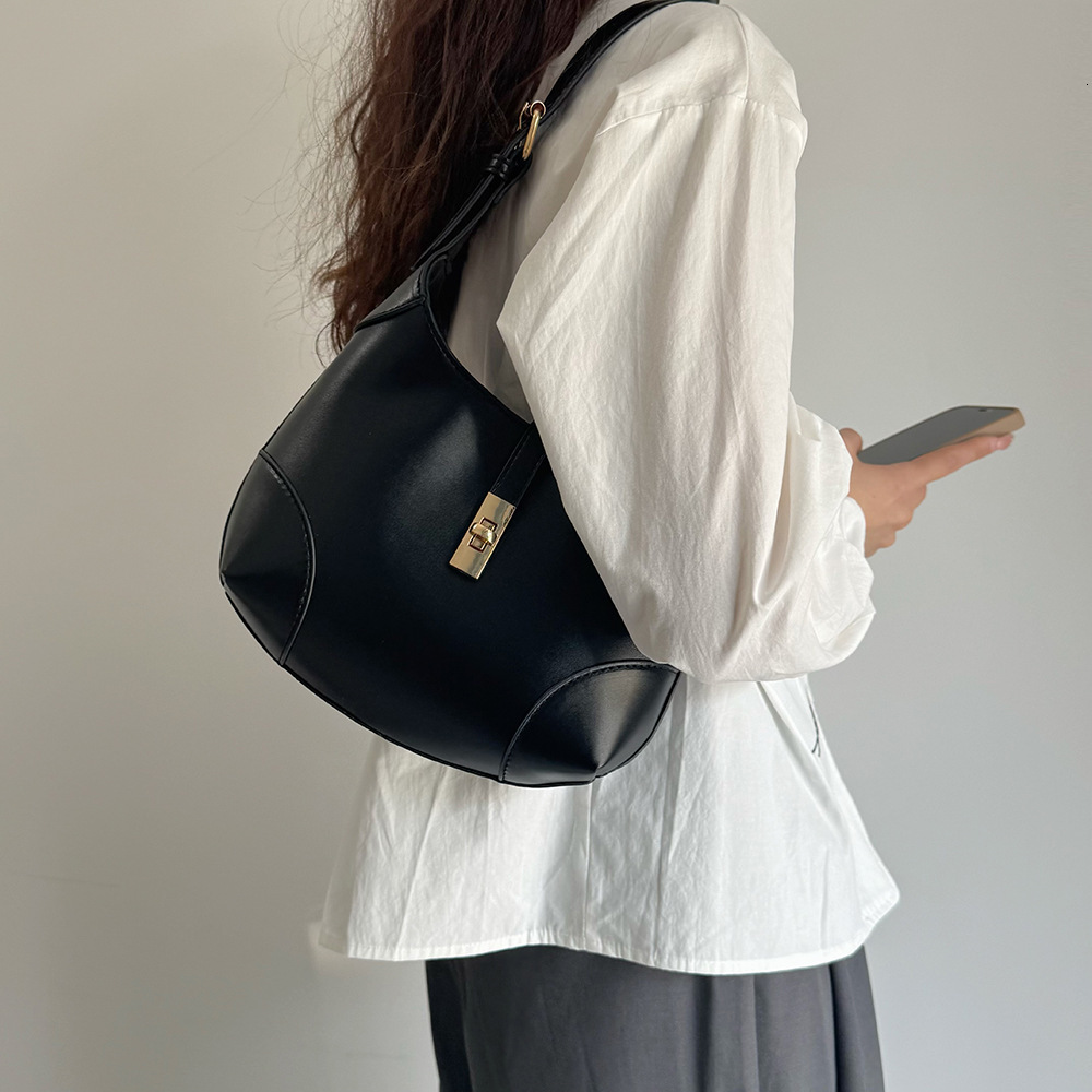 Niche Design Crescent Commuter Versatile Underarm Black Texture Handbag Color-Block Women's Bag ddmymarket