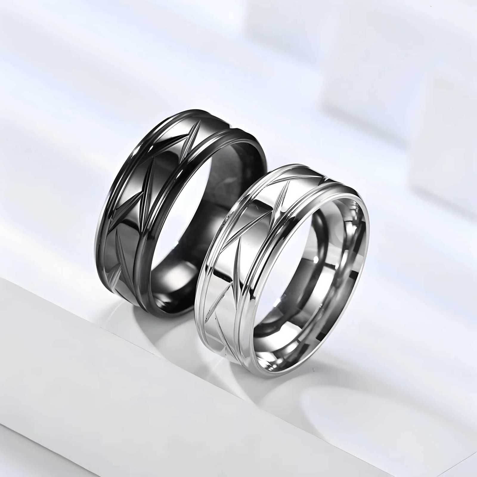 Fashion Stainless Steel Black Ring Personalized Simple Groove Design Ring for Men Women Engagement Accessories W250812
