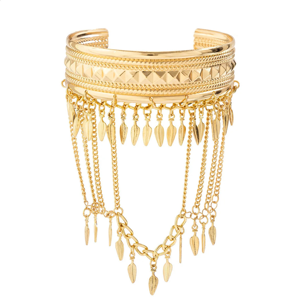 Trendy Golden Metal Coin Leaf Chain Tassel Upper Arm Bangles Cuff Bracelet Armlet Armband Men Women Jewelry Accessories 250812
