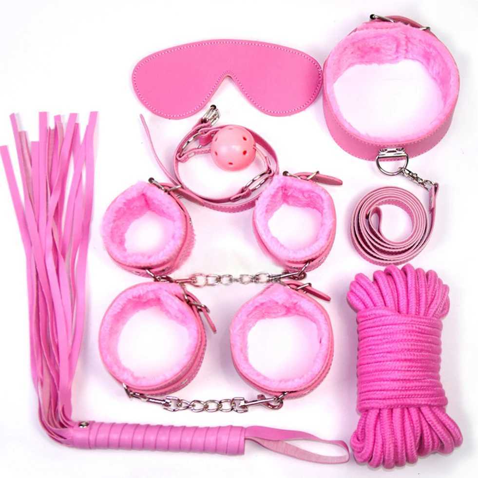 7Pcs/Set Sex Bondage Kit Slave Adult Games Toys Hand Cuffs Ankle Cuffs Whip Rope Blindfold Frisky Erotic Toys Wholesale Lots XJ250813