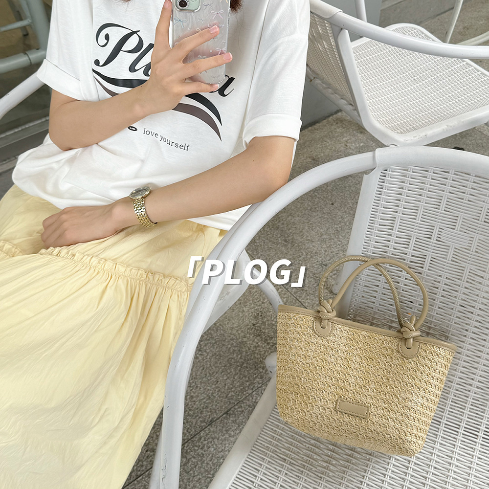 Summer Vacation Photo Beach Style Straw Handheld Crossbody Stylish Knot Basket Woven Bag for Women ddmymarket