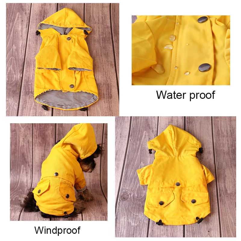 Dog Raincoat Jacket with Zip Up Hooded Windbreaker Water Resistant Stylish Dog Raincoats Storage Pocket Harness Hole (Yellow) XJ250813