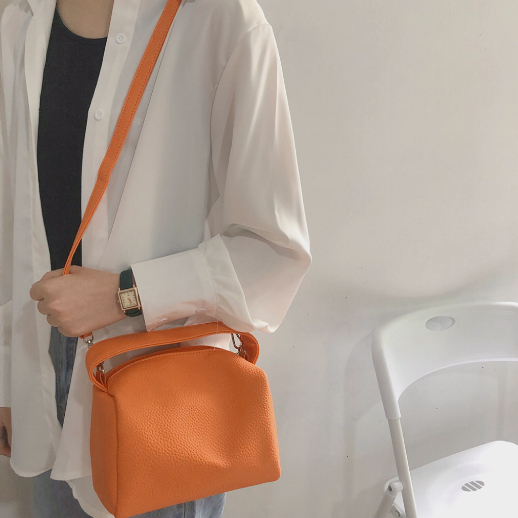 Guangzhou Production Summer Design for Women Korean Handheld Square Small Orange Bag Lychee Pattern Single Shoulder Crossbody ddmymarket