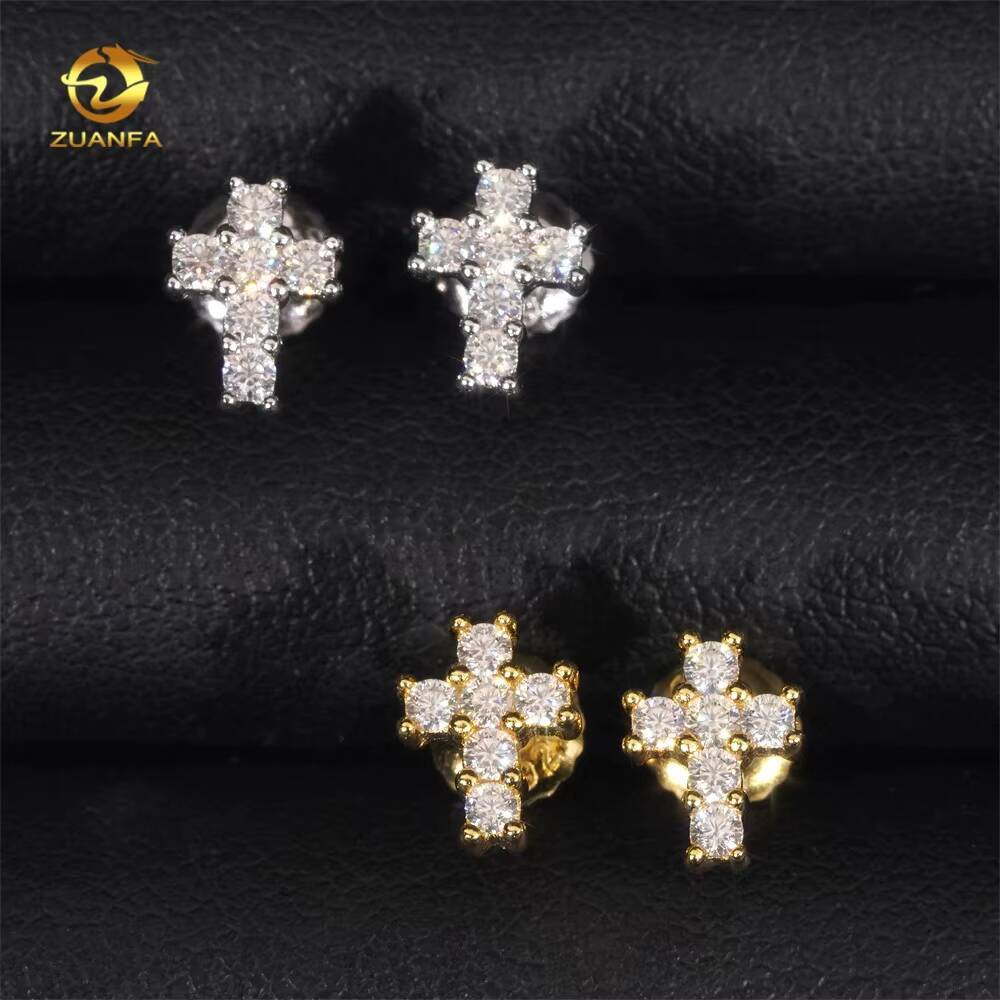 igh-Quality Jewelry 925 Silver Pass Diamond Tester Hip-Hop Men's VVS Moissanite Cross Earrings