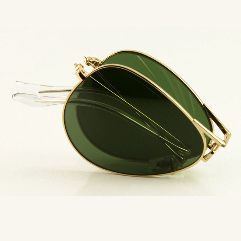 3479 Sunglasses Mens Designer Pilot Folding Metal Gold Frames Glasses Ladys Fashion Green Glass Lens Outdoor Eyewear With Box 58mm