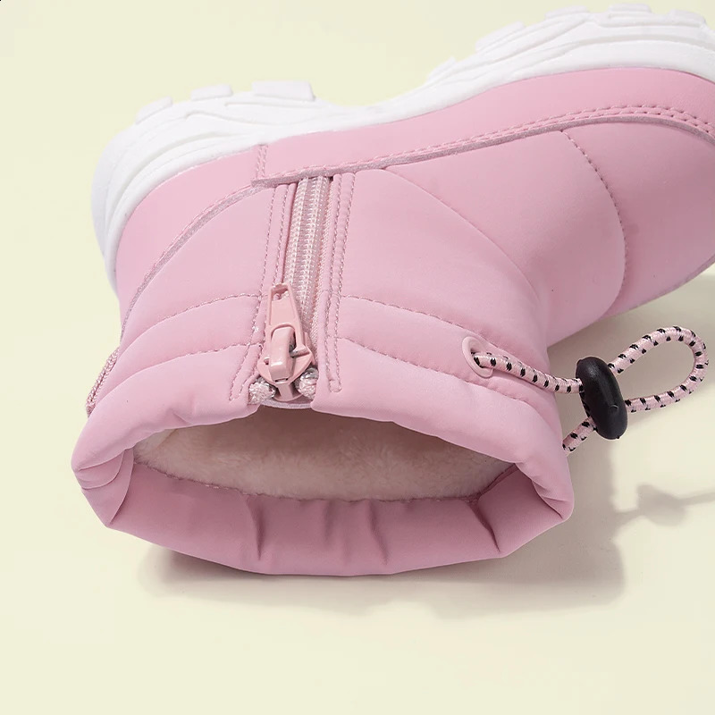 Tendy Unisex Big Kids Outdoor Zip Warm Shoes Girls Pink Antislippery Plush Short Boots 250812