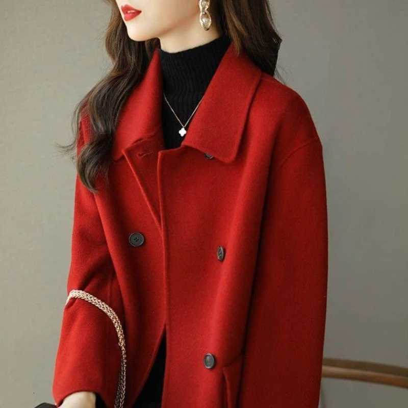 Womens Winter Overcoat Middle-Long Lapel Collar Woolen Coat Outerwear Warm Lady Overcoats Button Down Z250813