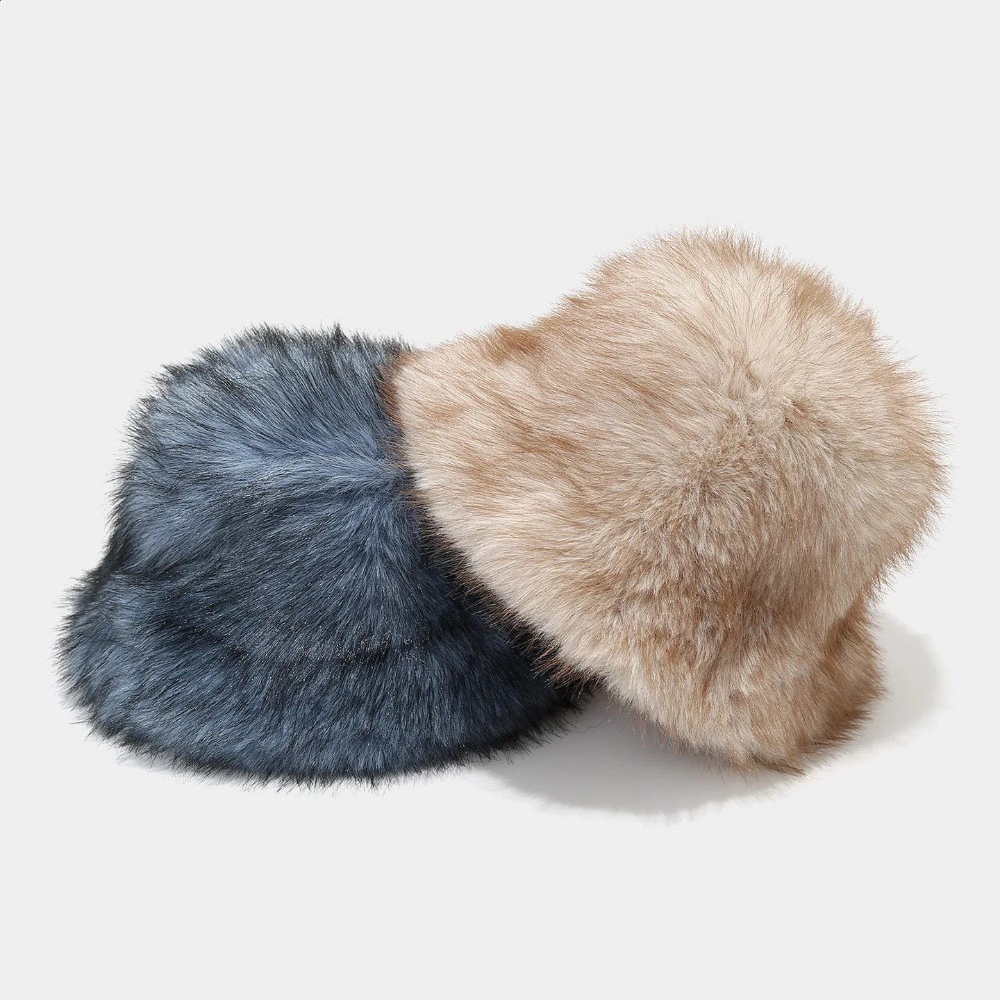 Long Pile Fur Panama Furry Fisherman Cap Winter Fluffy Faux Fur Bucket Hats Women Fashion Thick Plush Two Tone Hat 250808