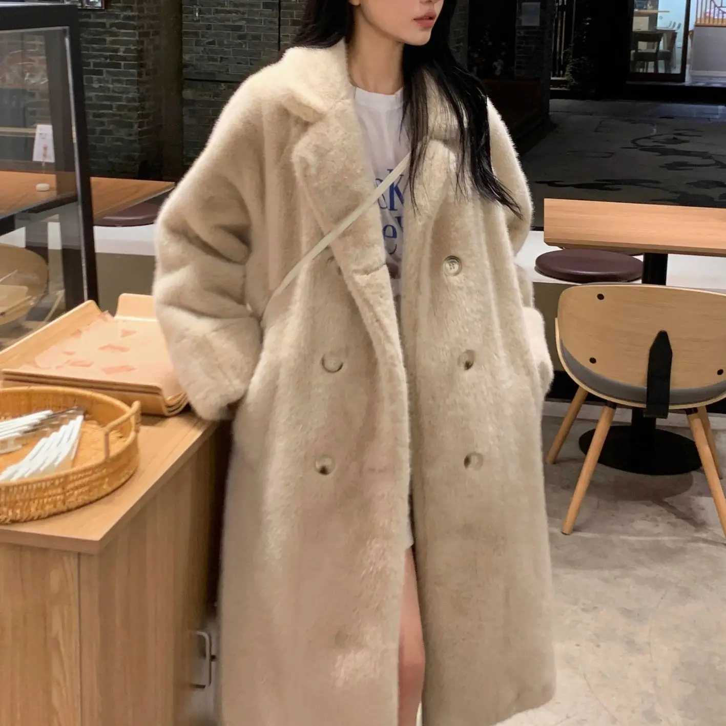 Thickened Long Suit Collar with Faux Mink Fur and Cotton Thickened Fur Environmentally Friendly Fur Coat for Women Z250813