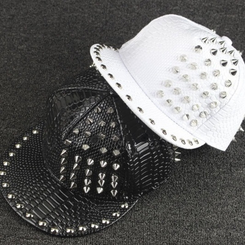 Rugged Couple's Leather Hat: Stylish Rivet Detailing for Men & Women Casual Sports Gear