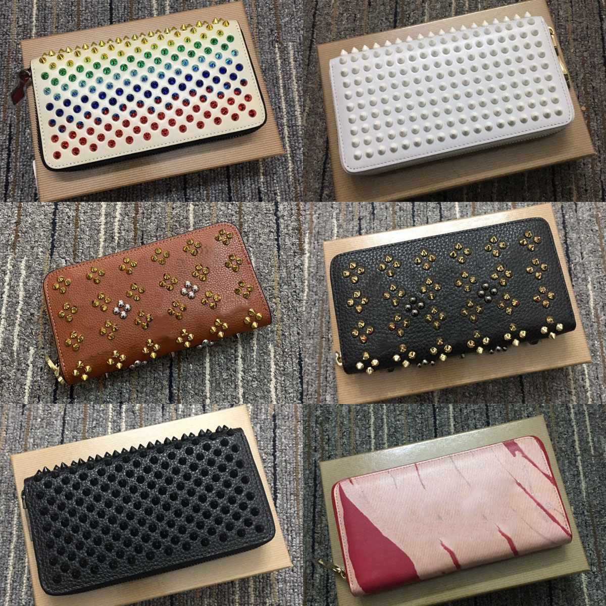 New style CL wallet rivet genuine leather long men's wallet women's casual trendy top grain cowhide clutch bag